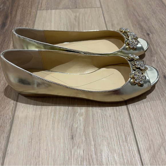 Kate Spade Gold Floral Embellished Ballet Flats Size 8 - Picture 5 of 12